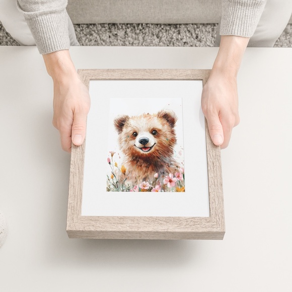 Watercolor Floral Bear Portrait Wall Art Illustration Print Poster Unframed - Picture 7 of 9